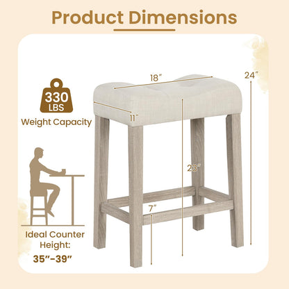 Goflame 24" Bar Stools Set of 2/4, Upholstered Counter Height Saddle Bar Stools