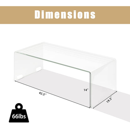 Goflame 42 x 19.7 Inch Clear Tempered Glass Coffee Table with Rounded Edges