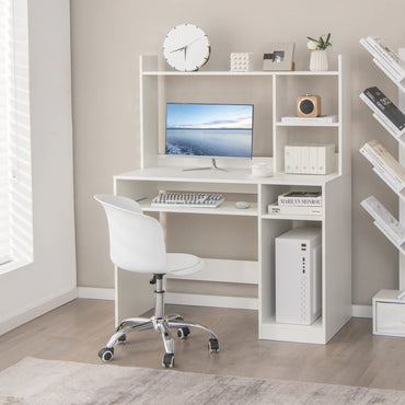 Goflame White Computer Desk with Hutch and Bookshelf