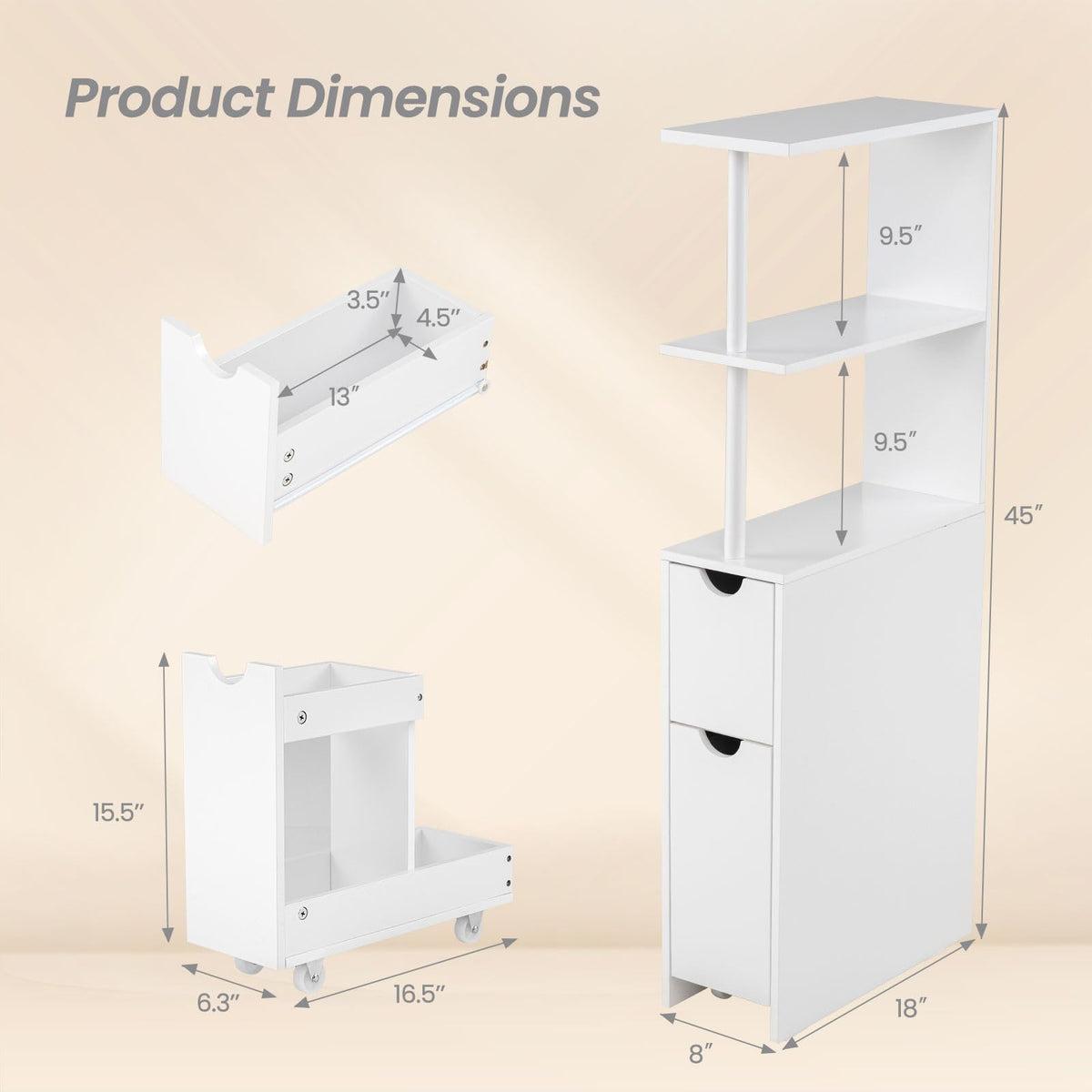 Goflame Slim Storage Cabinet Narrow Freestanding Bathroom Organizer