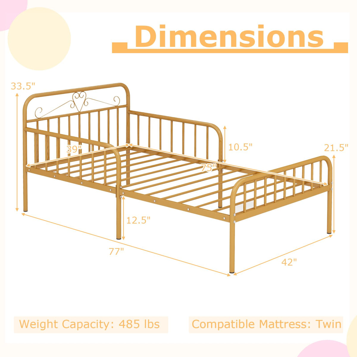 Goflame Metal Twin Bed Frames for Kids, Heavy Duty Metal Platform Bed Frame with Headboard & Safety Guardrails