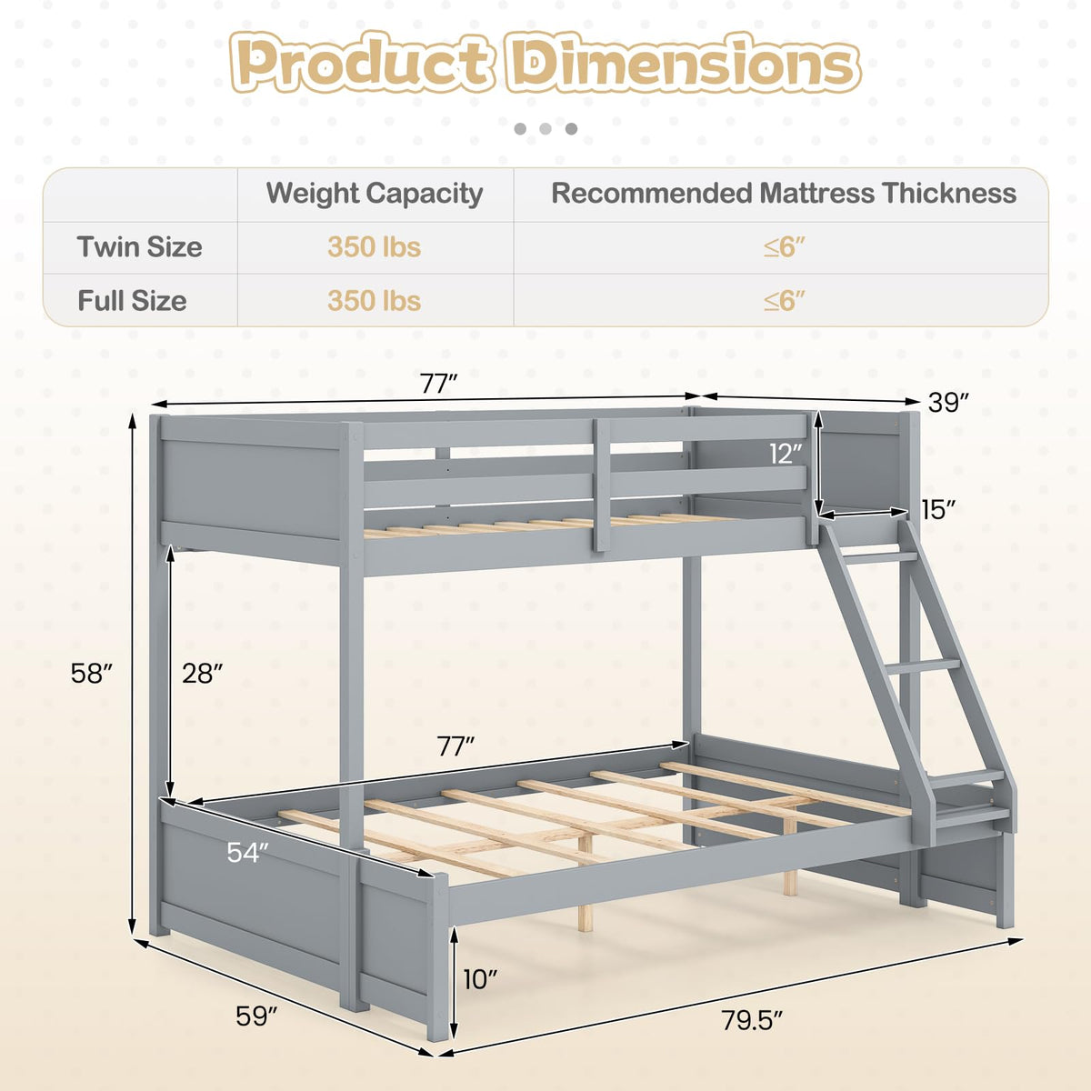Goflame Twin Over Full Bunk Bed Wood Bunk Bed