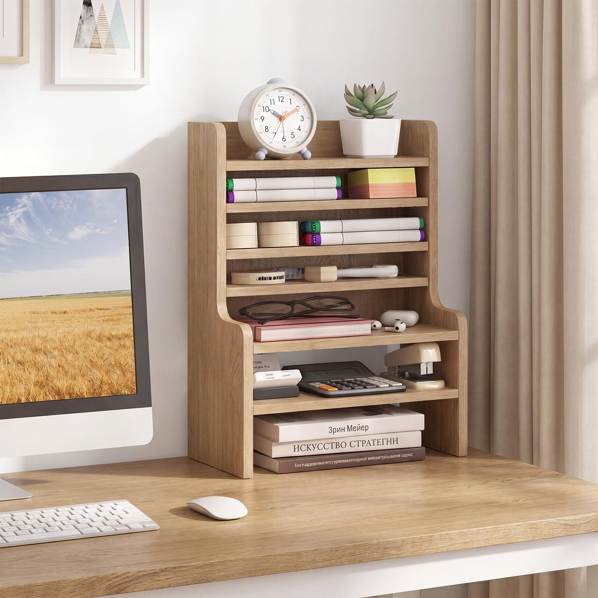 Goflame Desktop Bookshelf | 16.5" Desk Hutch Dorm with Open Cubes