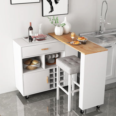 Goflame Mobile Kitchen Island Cart - 2-in-1 Reversible Serving Cart Bar Table Combo, White