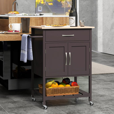 Goflame Rolling Kitchen Island Cart, Mobile Serving Cart with Drawer, 2-Door Storage Cabinet, Storage Shelf