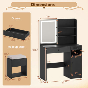Makeup Vanity Set with Mirror and Lights, Vanity Desk with Charging Station