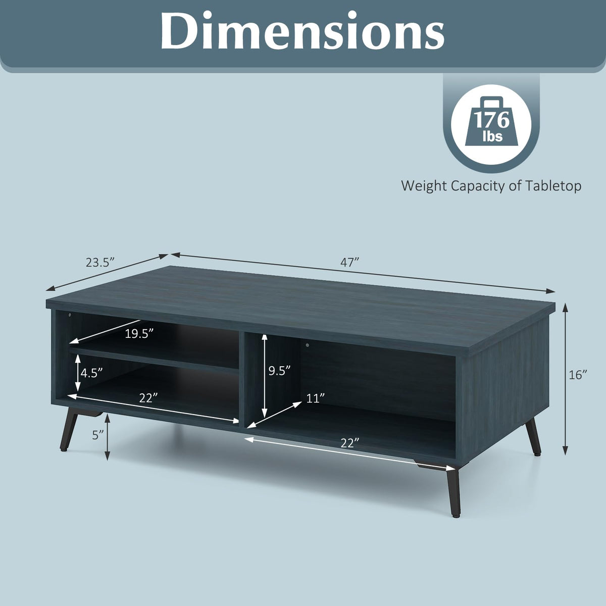 Goflame 2-Tier Mid Century Modern Coffee Table with Storage Shelves Compartments