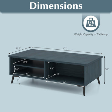 Goflame 2-Tier Mid Century Modern Coffee Table with Storage Shelves Compartments