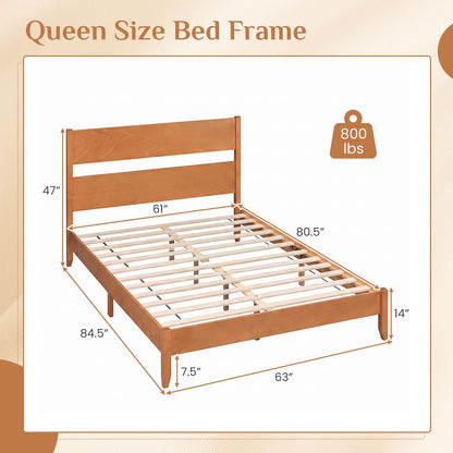 Goflame Queen/Full/Twin Size Wooden Bed Frame with Slatted Headboard