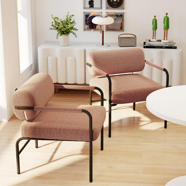 Goflame Velvet Upholstered Living Room Chair with Thickened Backrest & Metal Armrests