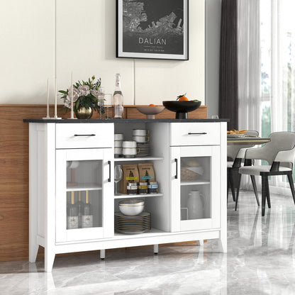 Goflame Sideboard Buffet Cabinet with 2 Drawers, Kitchen Storage Cabinet w/2 Doors, Open Compartments