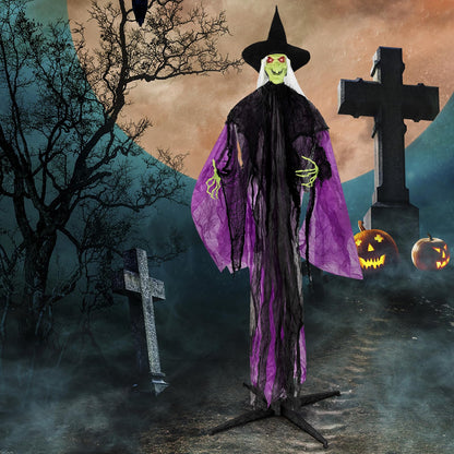 Goflame 7.2 FT Halloween Animatronic Witch, Animated Standing Poseable Figure with Light up Eyes