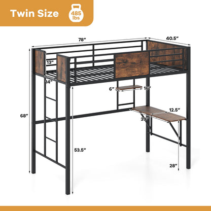 Goflame Twin Loft Bed with Desk - Heavy-Duty Metal Bed Frame w/Safety Guardrail