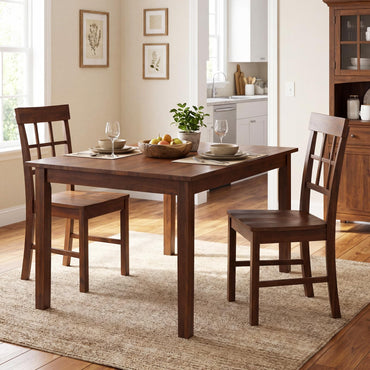 Goflame Dining room with wooden table and chairs on a beige rug
