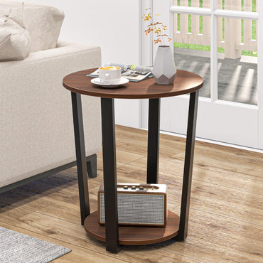 Goflame Round End Table Set of 1/2, 2-Tier Side Sofa Table with Open Storage Shelf and Metal Frame