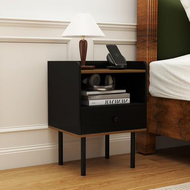 Goflame Wood Night Stand with Drawer - Mid Century Modern Bedside Table
