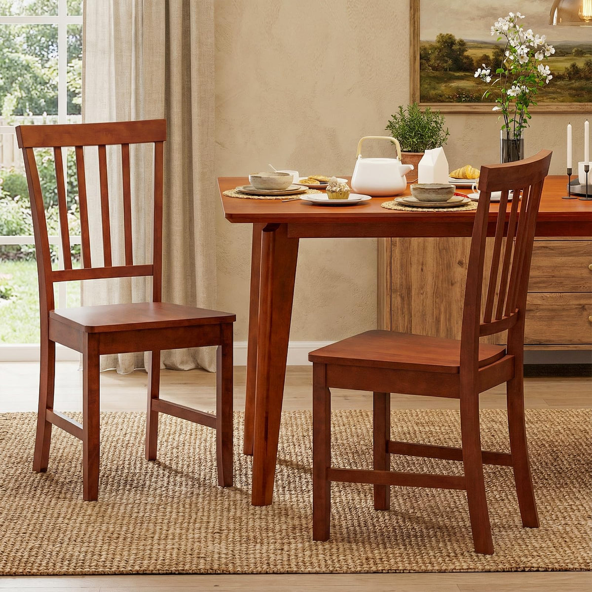 Goflame Set of 4/ 2 Dining Room Side Chair w/High Slat Back, Wood Legs