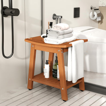 Goflame Shower Bench HIPS Waterproof Bath Spa Seat with Storage Shelf