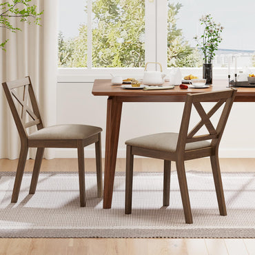 Goflame Wooden Dining Chairs Set of 2/4 with Rubber Wood Legs, Fabric Padded Seat Cross Back