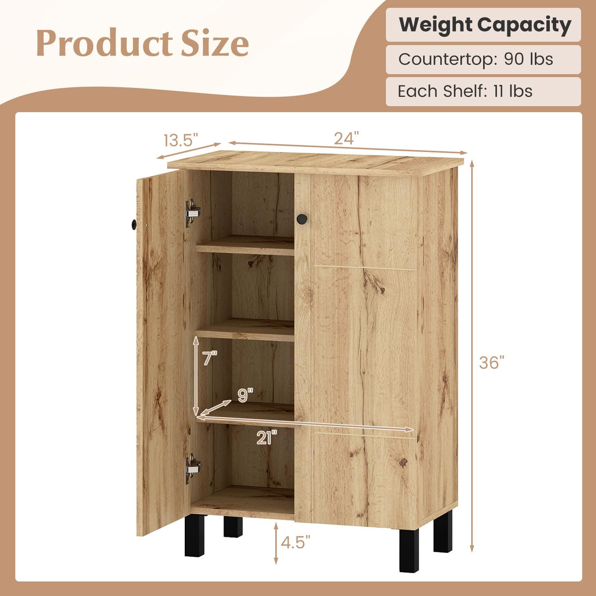 Goflame Shoe Cabinet with Doors 4-Tier Narrow Shoe Rack Cabinet