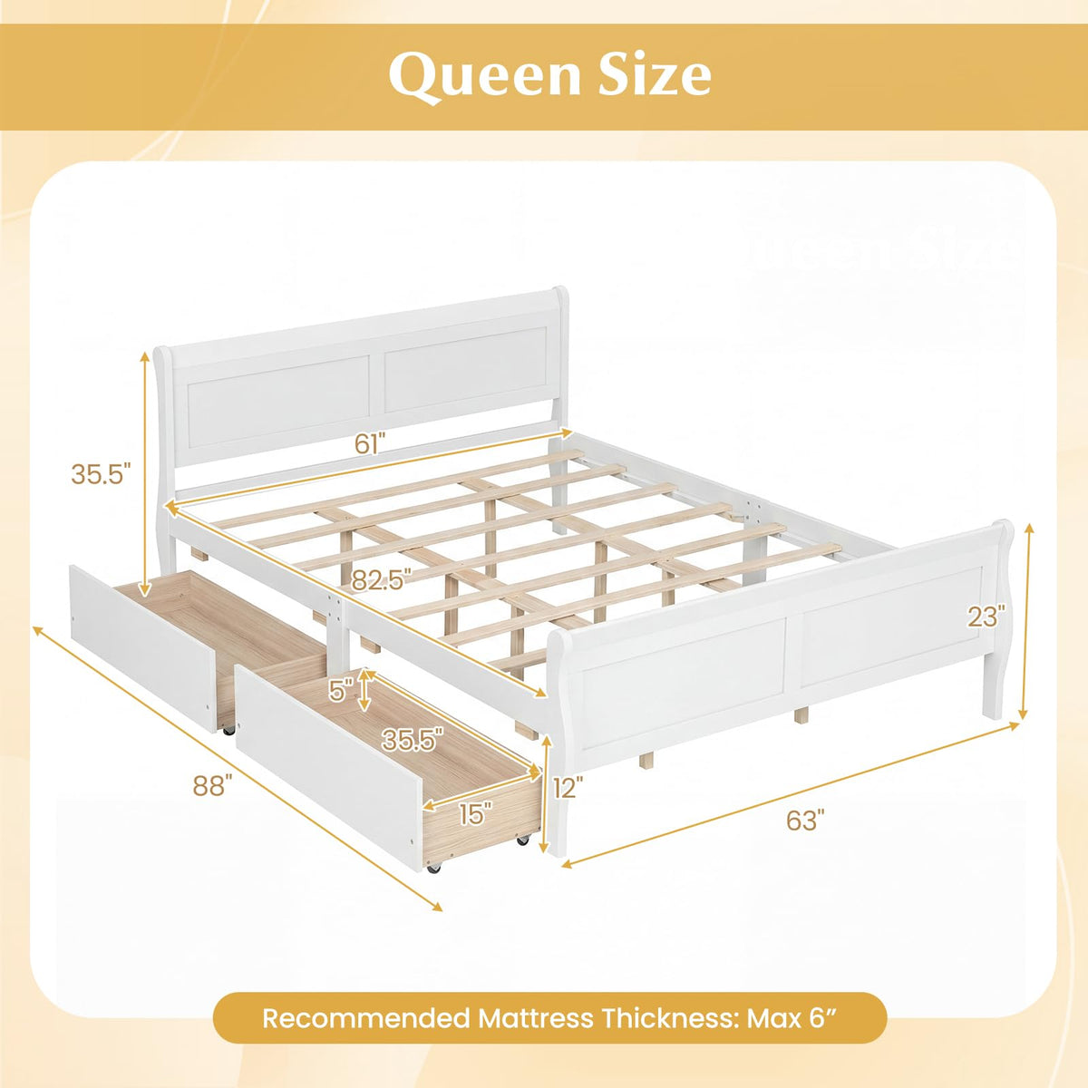 Goflame Twin/ Full/ Queen Bed with 2 Storage Drawers Wood Platform Bed with Headboard & Footboard