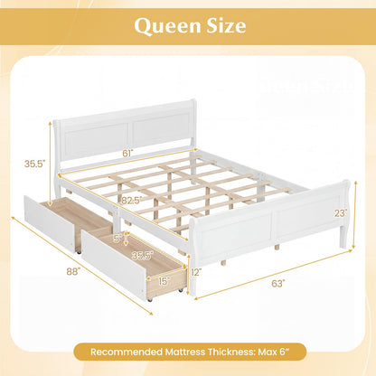 Goflame Twin/ Full/ Queen Bed with 2 Storage Drawers Wood Platform Bed with Headboard & Footboard