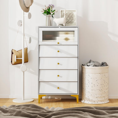 Goflame 4-Drawer Dresser with Flip Up Fluted Glass Door