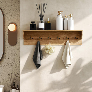 Goflame Wall-Mounted Storage Shelf | 31.5" Wooden Hanging Coat Rack with 6 Hooks