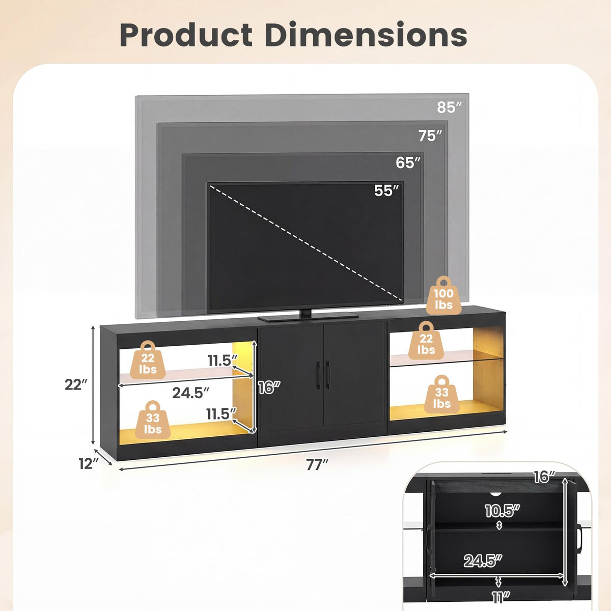 Goflame LED TV Stand for 85 Inch TV | Modern Entertainment Center with Power Outlets