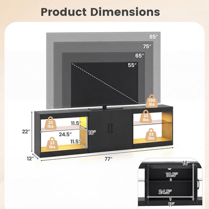 Goflame LED TV Stand for 85 Inch TV | Modern Entertainment Center with Power Outlets