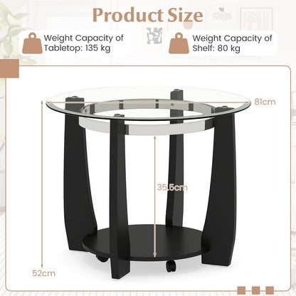 Goflame Round Glass Coffee Table 32" Rolling Center Tables with Wheels