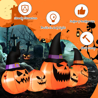8 FT Long Halloween Inflatable Pumpkin Patch Family, 5 PCS Halloween Blow up Pumpkins with Built-in LED Lights & Blower