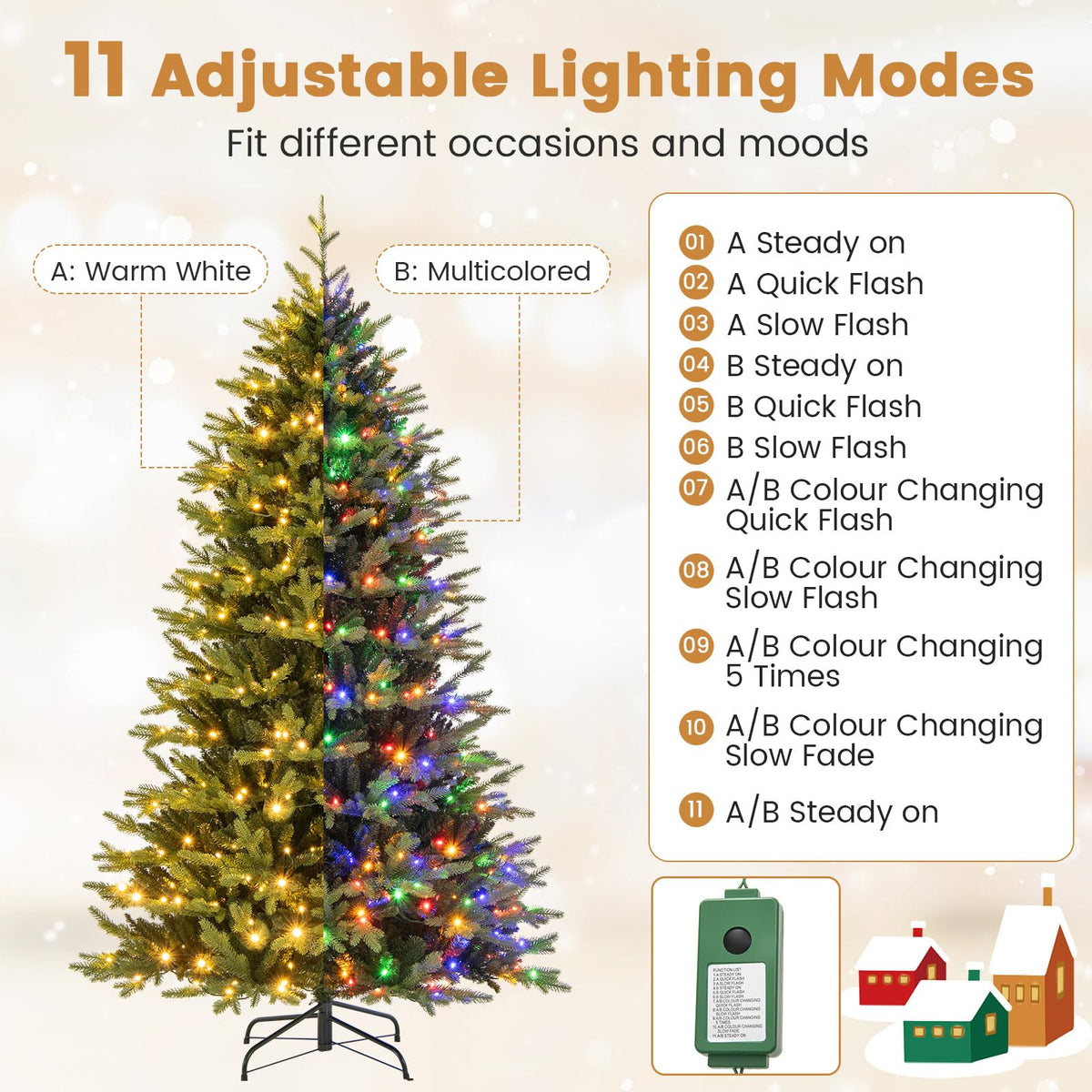 Goflame 7ft Hinged Xmas Full Tree with 470 Warm White & Multicolored LED Lights