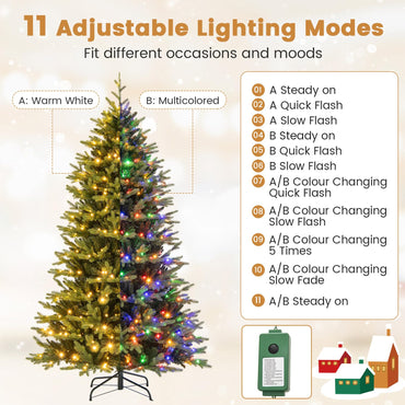 Goflame 7ft Hinged Xmas Full Tree with 470 Warm White & Multicolored LED Lights