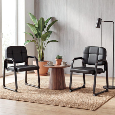Goflame Waiting Room Leather Office Reception Chairs with Padded Armrests
