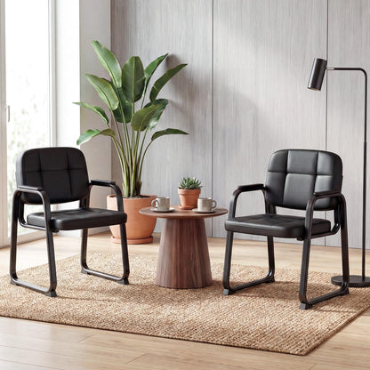 Goflame Waiting Room Leather Office Reception Chairs with Padded Armrests
