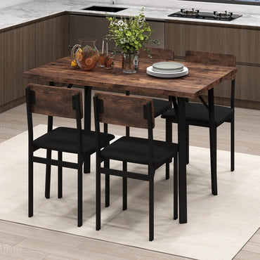 Goflame 5-Piece Dining Table Set for 4 People Industrial Kitchen Table and 4 PU Leather Chairs