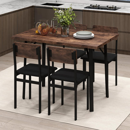 Goflame 5-Piece Dining Table Set for 4 People Industrial Kitchen Table and 4 PU Leather Chairs