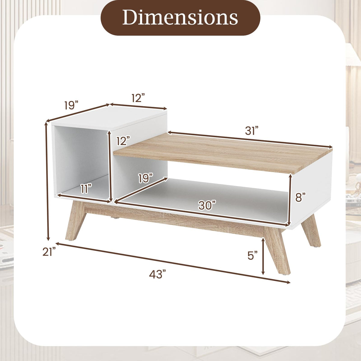 Goflame 2-Tier Coffee Table with Storage Mid Century Modern Center Table