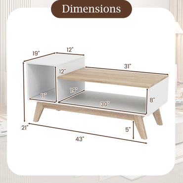 Goflame 2-Tier Coffee Table with Storage Mid Century Modern Center Table