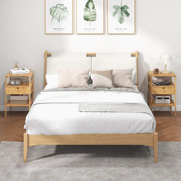 Goflame Nightstand Set of 1/2, Bamboo End Table with Drawer and 2 Open Shelves