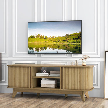 Goflame TV Stand for 55-Inch TV, Entertainment Center with Dual Sliding Doors, Enclosed Cabinets, Adjustable Shelf
