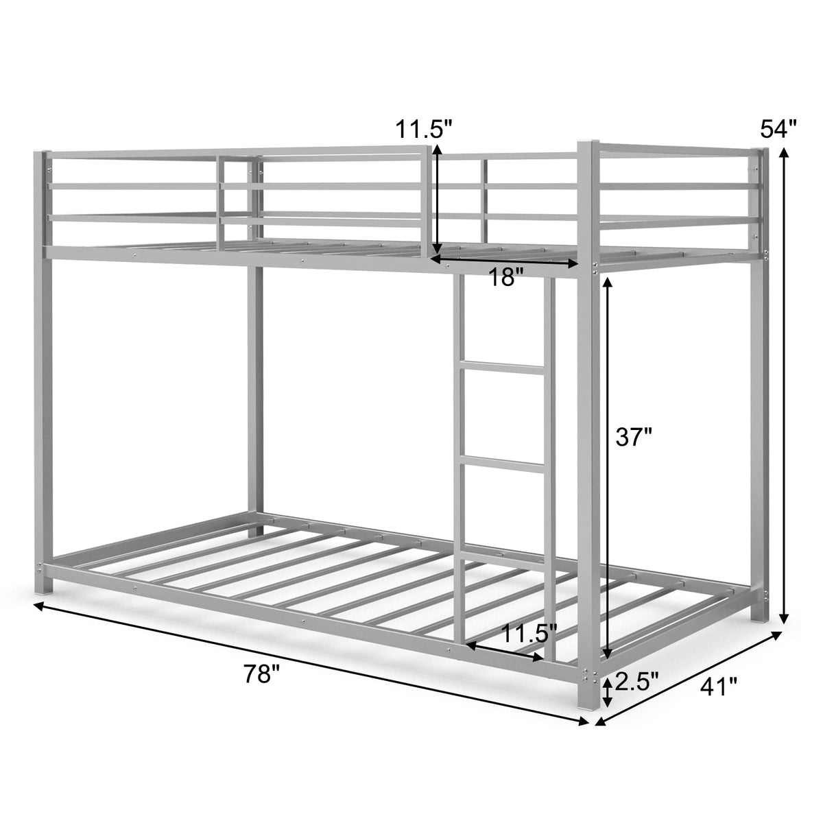 Goflame Metal Bunk Bed Twin Over Twin, Low Profile Bunk Bed Frame with Ladder & Full Length Guardrail