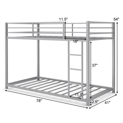 Goflame Metal Bunk Bed Twin Over Twin, Low Profile Bunk Bed Frame with Ladder & Full Length Guardrail