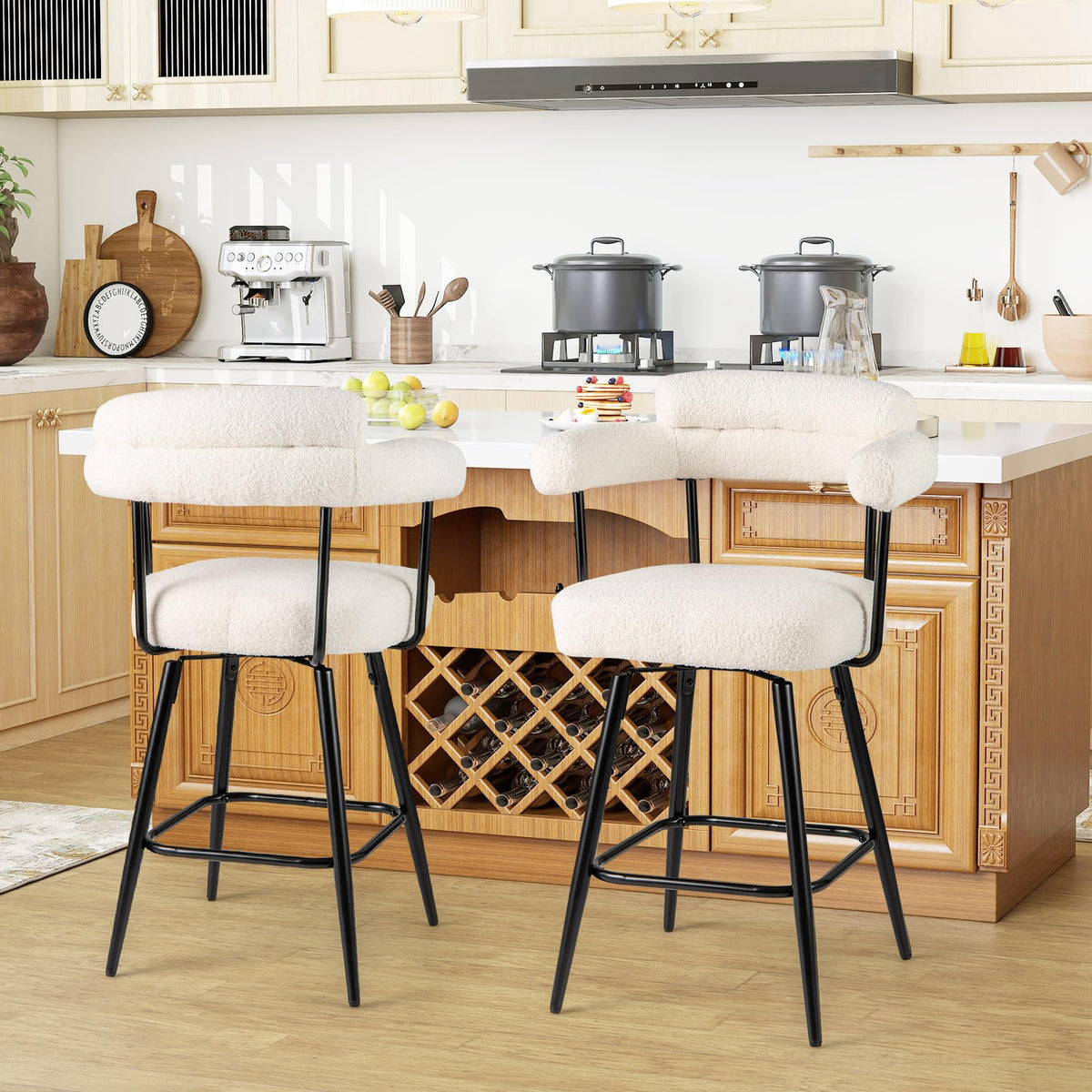 Goflame Swivel Bar Stool Set of 2/4 Counter Height Chairs with Curved Back and Arms