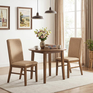 Goflame Upholstered Dining Chairs | High Back Padded Fabric Kitchen Chairs with Solid Rubber Wood Legs