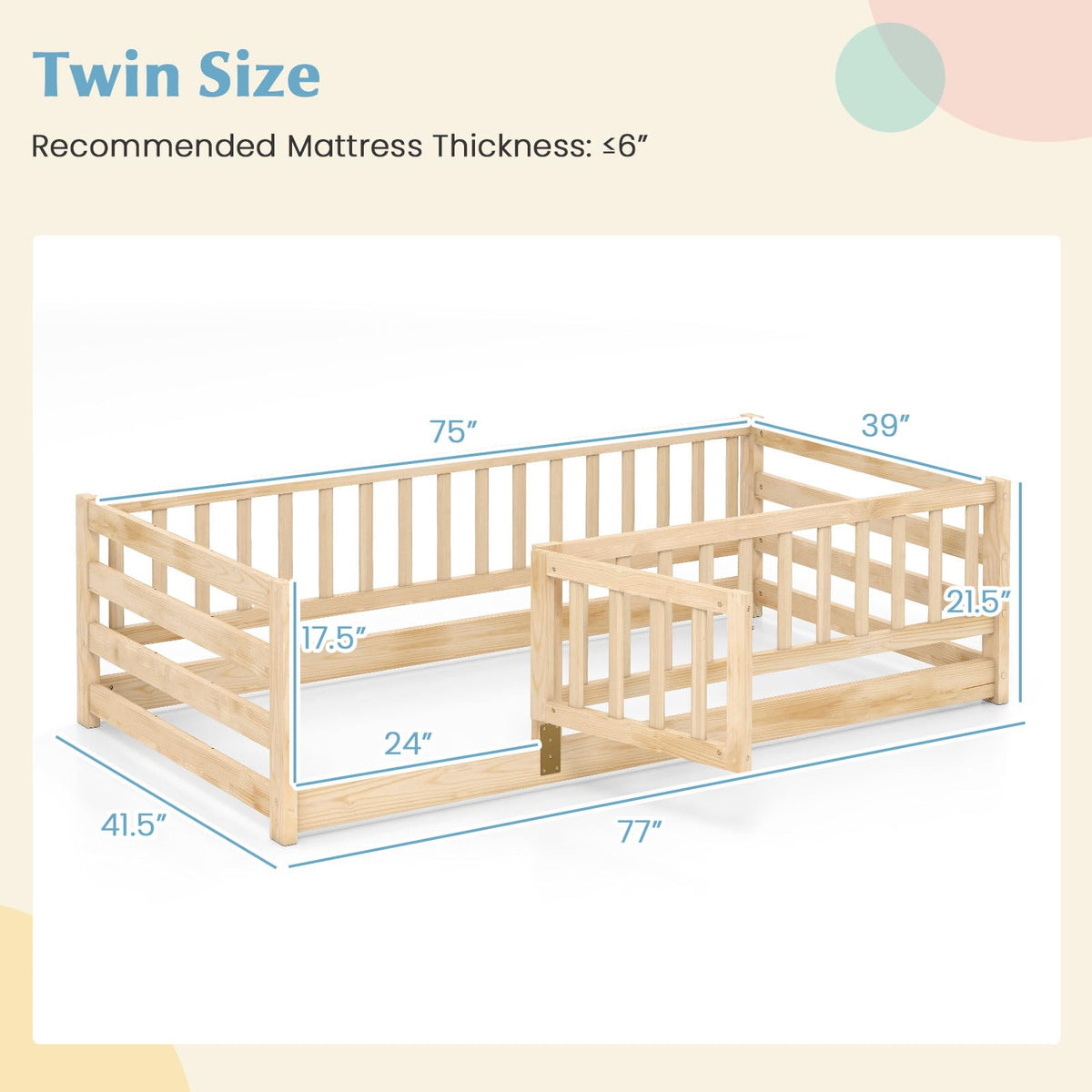 Goflame Twin Floor Bed with High Fence & Door