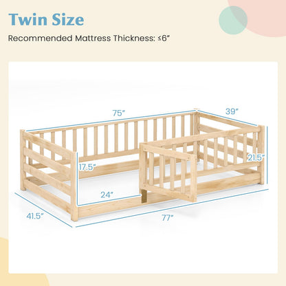 Goflame Twin Floor Bed with High Fence & Door