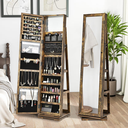 GOFLAME 360° Rotating Jewelry Armoire with Rear Storage Shelves