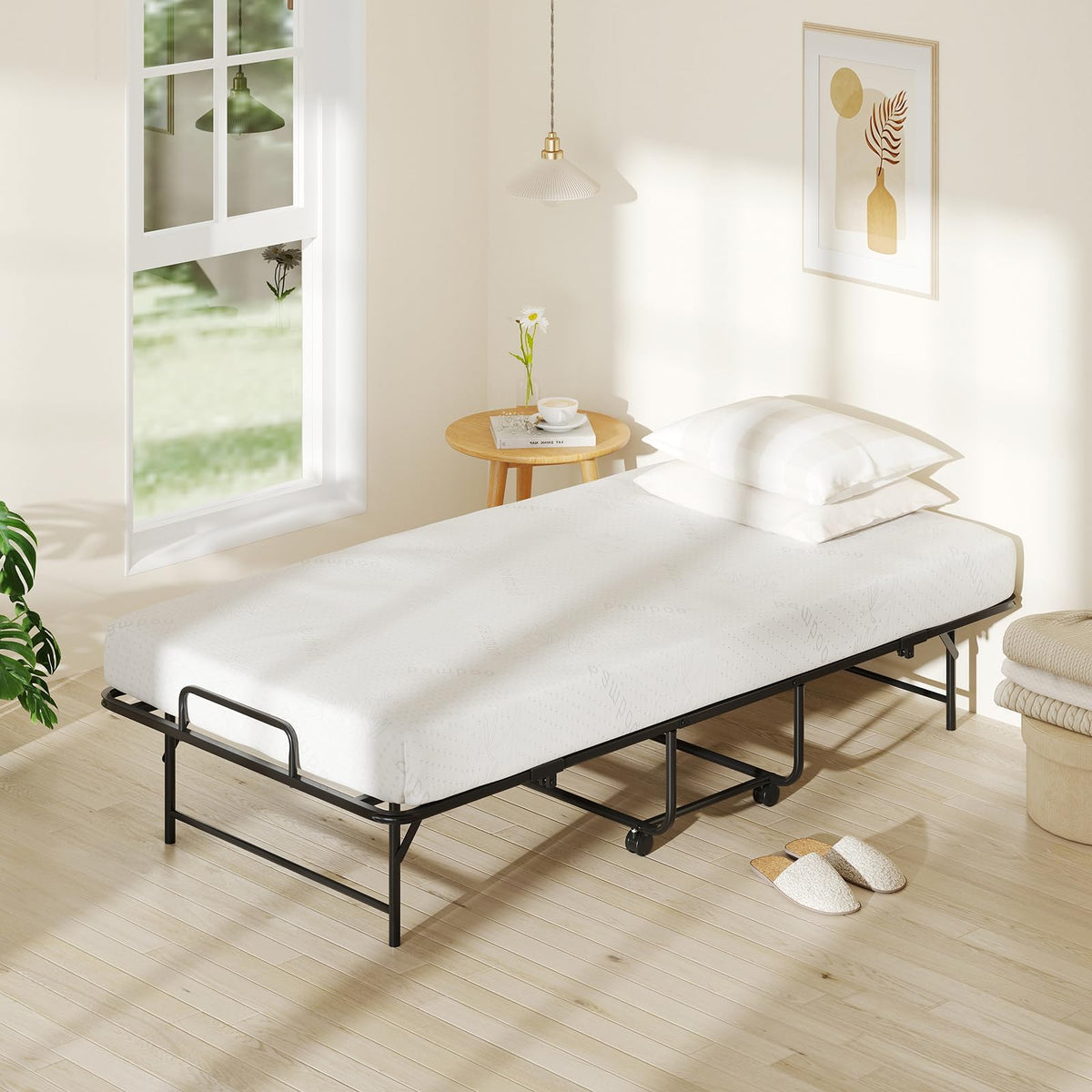 Goflame Twin Folding Bed Frame with Mattress